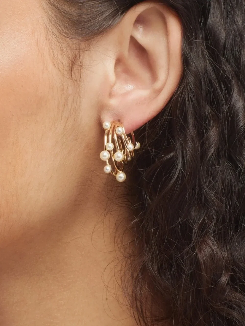 Tory Burch Gold Plated Multi Hoop Earrings with Immitatin Pearl Accents Girlie